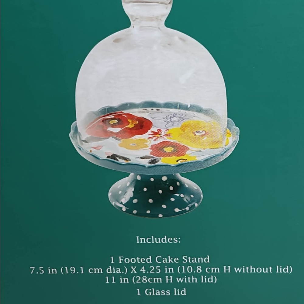 Limited⏳Sale The Pioneer Woman Teal Mini Cake Stand with Glass Dome - Picture 3 of 3